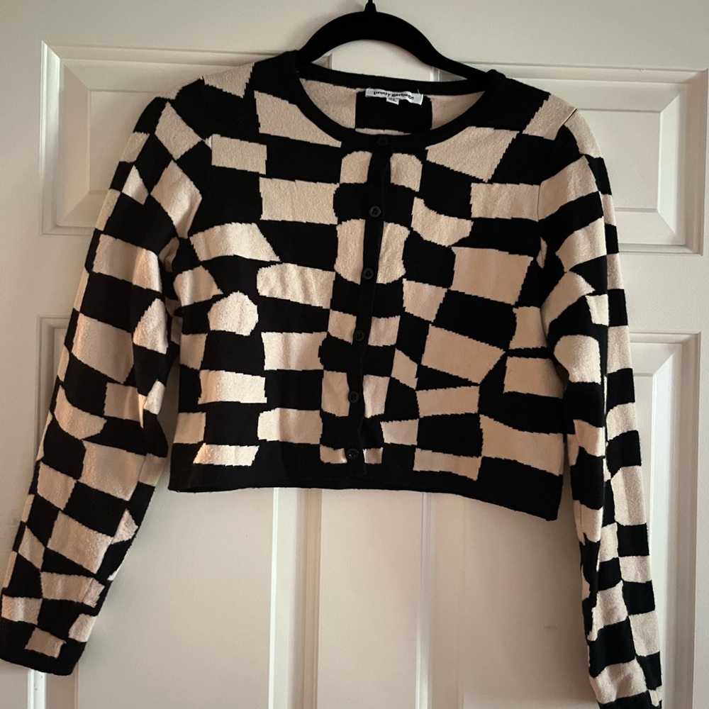 Black and Cream Cropped Cardigan
